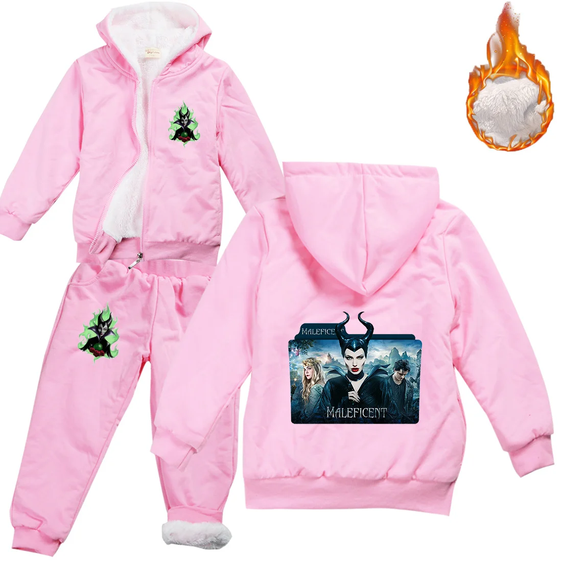 

Disney Maleficent Winter Clothes Children Thick Plush Warm Tracksuit Boys Girls Sweatshirts Pants Coats Baby Kids Clothing Sets