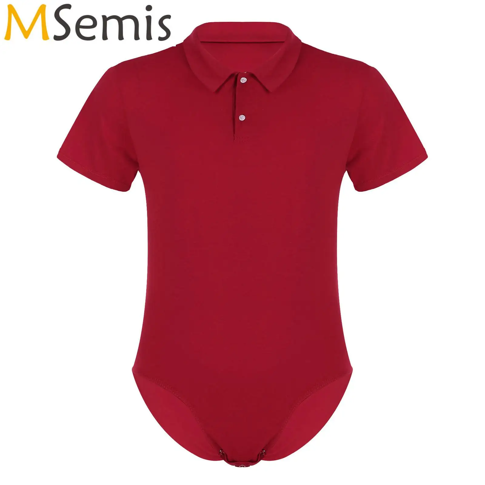 Mens One Piece Swimsuit Shirt Bodysuit for Diaper Lovers Adult Babies Short Sleeve Turn-down Collar Press Button Crotch Romper Pajamas