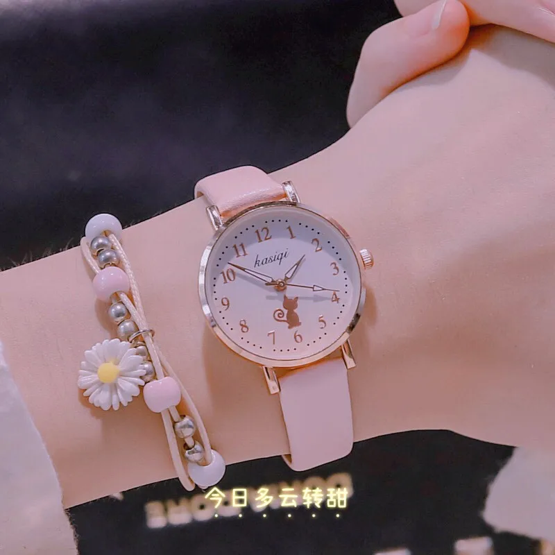 

Fashion Simple Watch for Women Unique Cartoon Pattern Girls Waterproof Watch Leather Belt Ladies Clock
