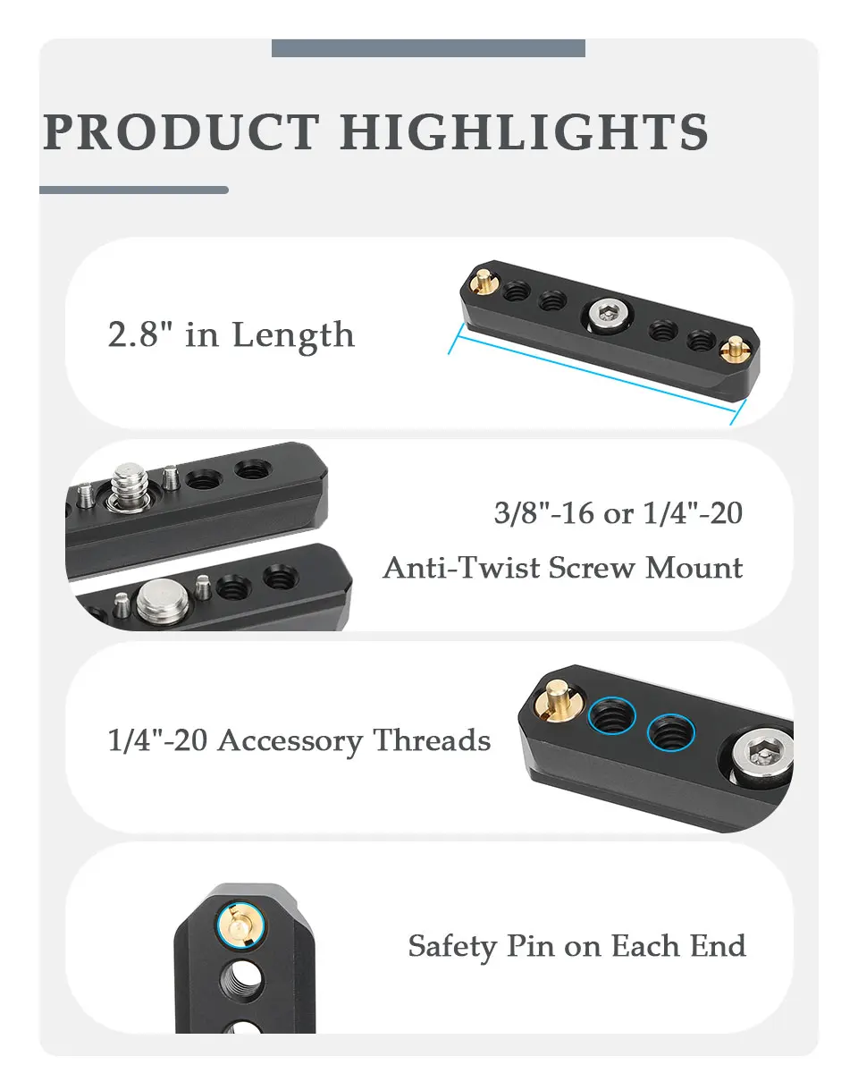 Quick Release NATO Safety Rail 2.8inch With 1/4inch or 3/8inch ARRI-Style Anti-T