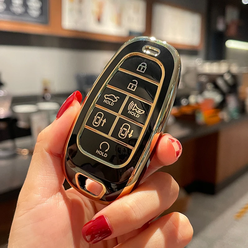 5 7 Pulsanti Soft Tpu Car Remote Key Case Cover Per Hyundai 2020 2021 Tucson Sonata Santa Fe 2022 Keyless Entry Smart Key Shell