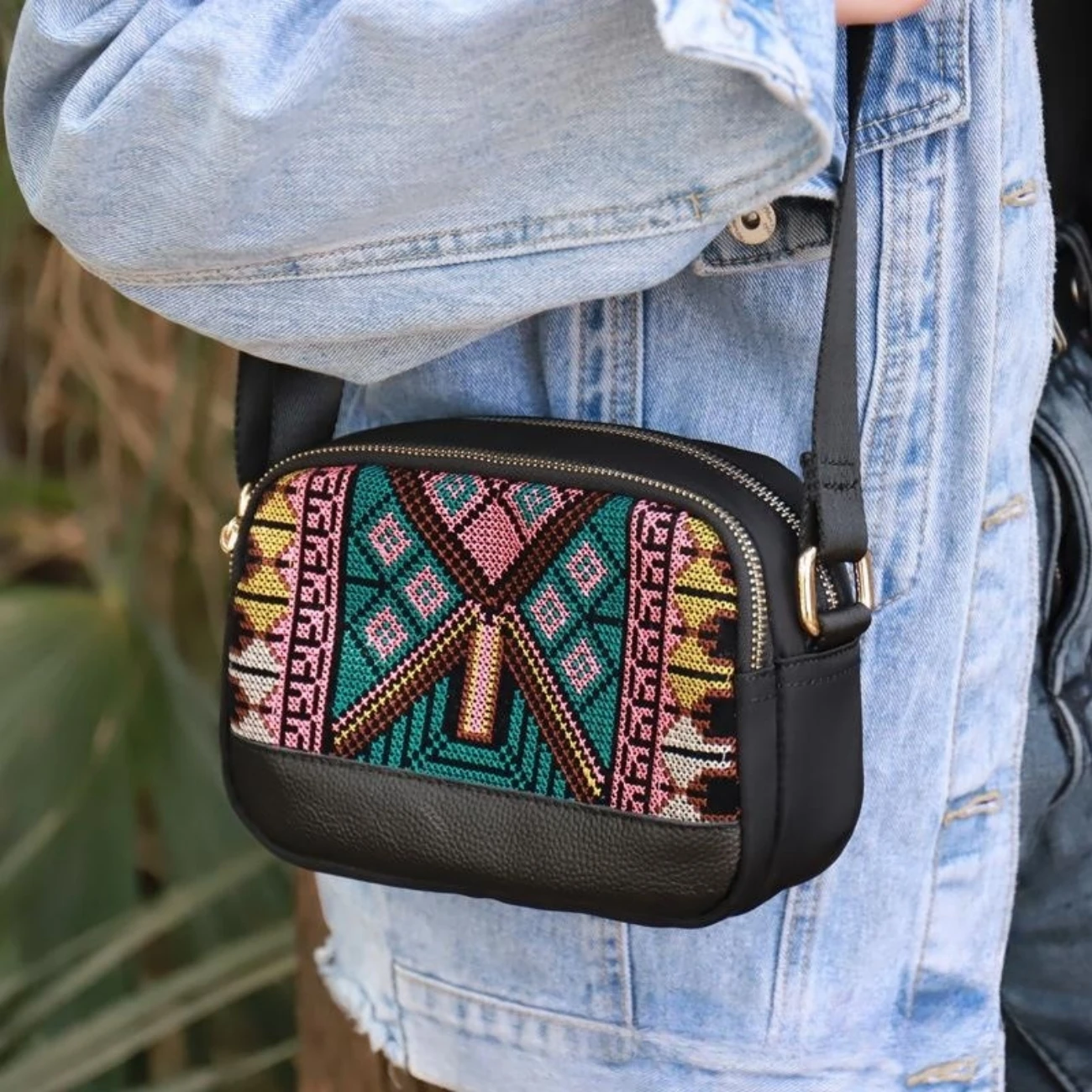 Ethnic Style Double Layer Embroidery Mobile Phone Bag Oxford Textile Art Women's Bag Lightweight Retro Embroidery Simple Fabric