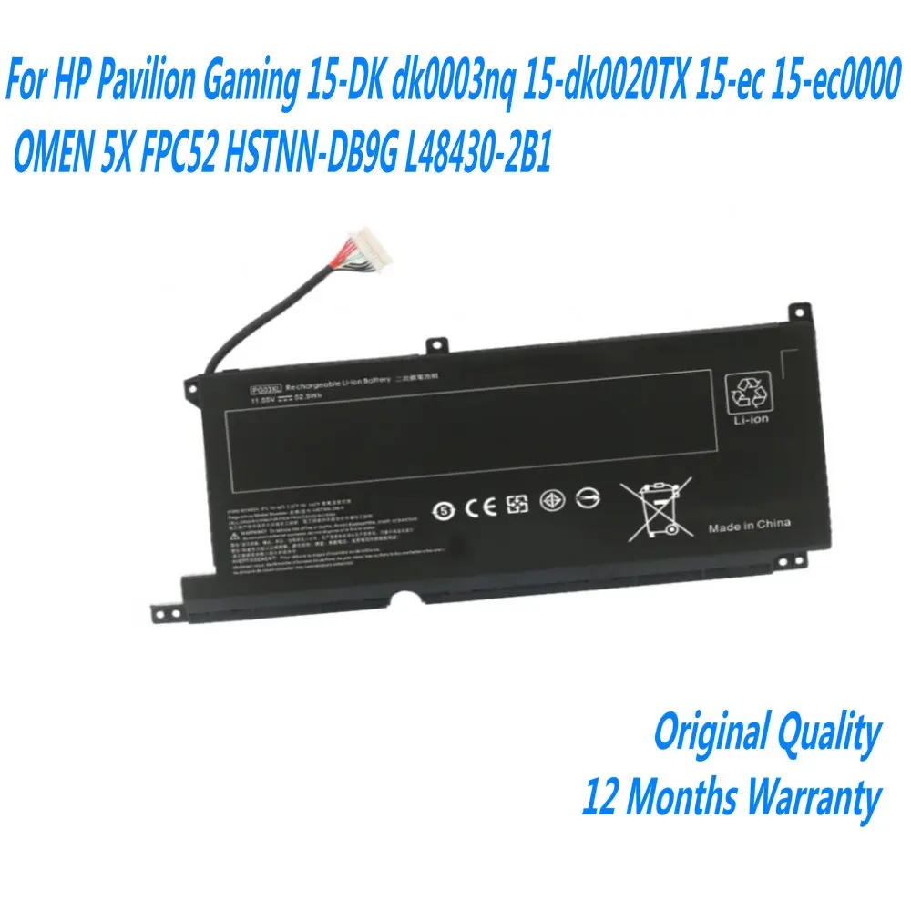 

New PG03XL Laptop Battery For HP Pavilion Gaming 15-DK dk0003nq 15-dk0020TX 15-ec 15-ec0000 OMEN 5X FPC52 HSTNN-DB9G L48430-2B1