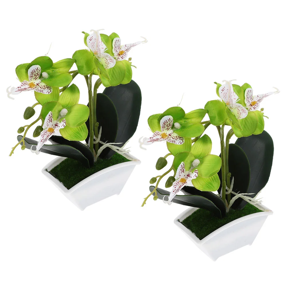 

2 Pcs Simulation Phalaenopsis Fake Flower Potted Artificial Flowers in Decor Plant Bonsai Plants Faux Trinkets Adornments