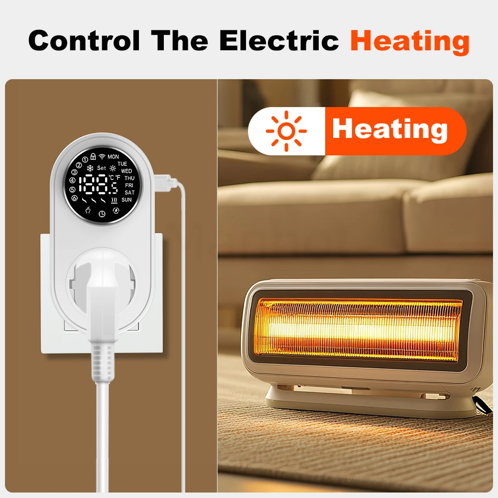 MANHOT Tuya 16A WiFi LED Thermostat Wireless Electric Plug-in Thermostat Socket Temperature Controller Voice Control For Alexa