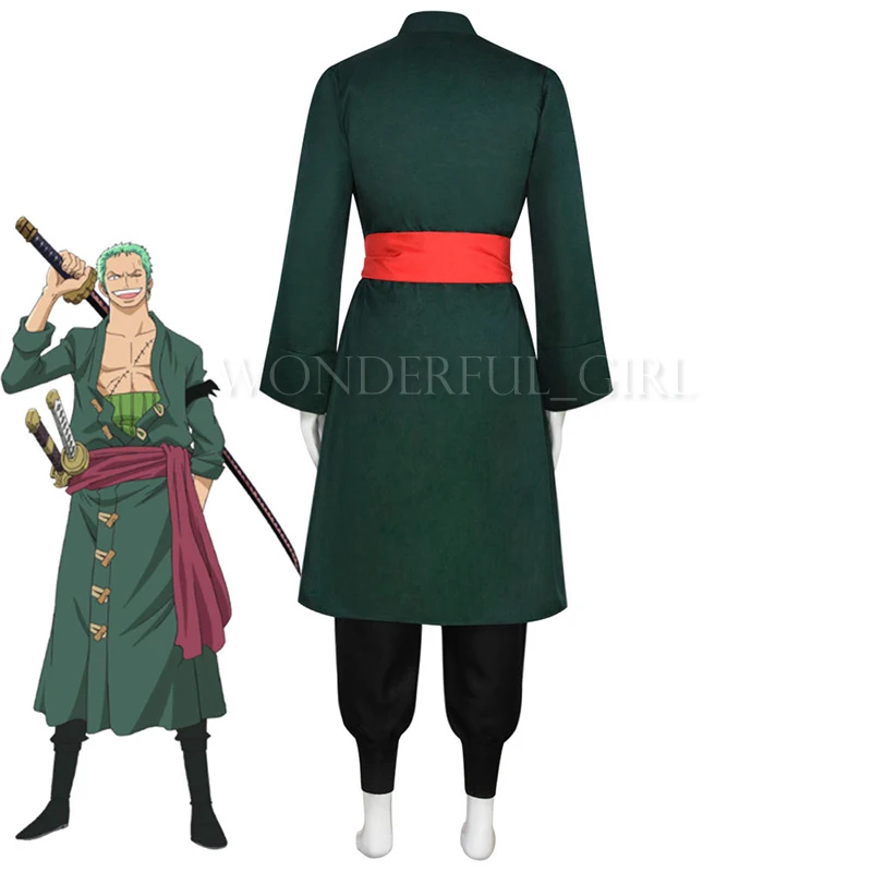 Roronoa Zoro Cosplay Kostüm Grün Uniform Outfit Halloween Erwachsene Karneval S-XL 3