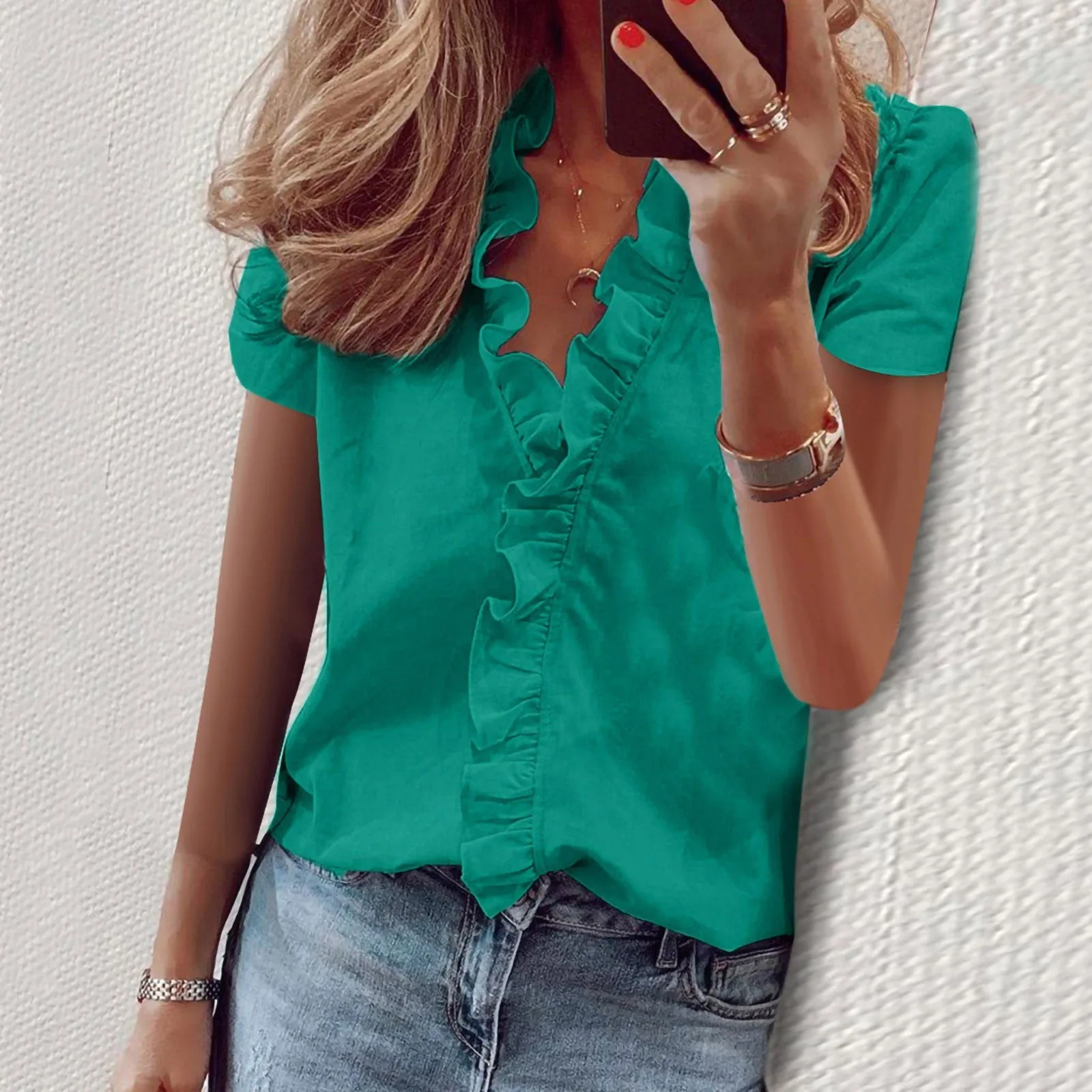 

2023 Blouse Women's Short Sleeved Chiffon Ruffles Shirt Women's Shirt Plus Size Blouse Blusa Mujer De Moda 2023 женская рубашка