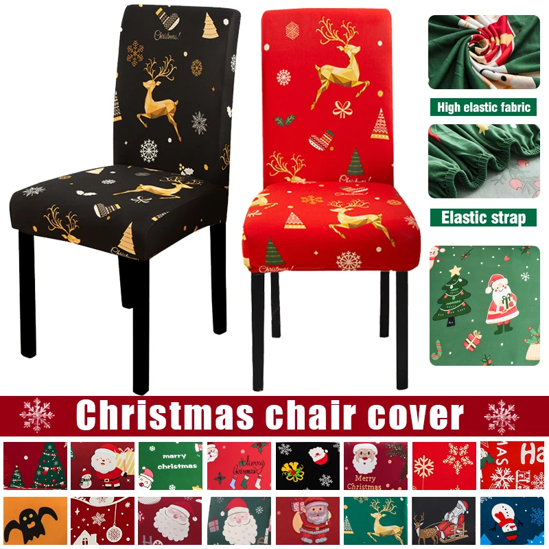 Christmas Chair Covers for Dining Room Kitchen Party Hotel Banquet Restaurant Office Stretch Seat Cover Housse De Chaise 1pc