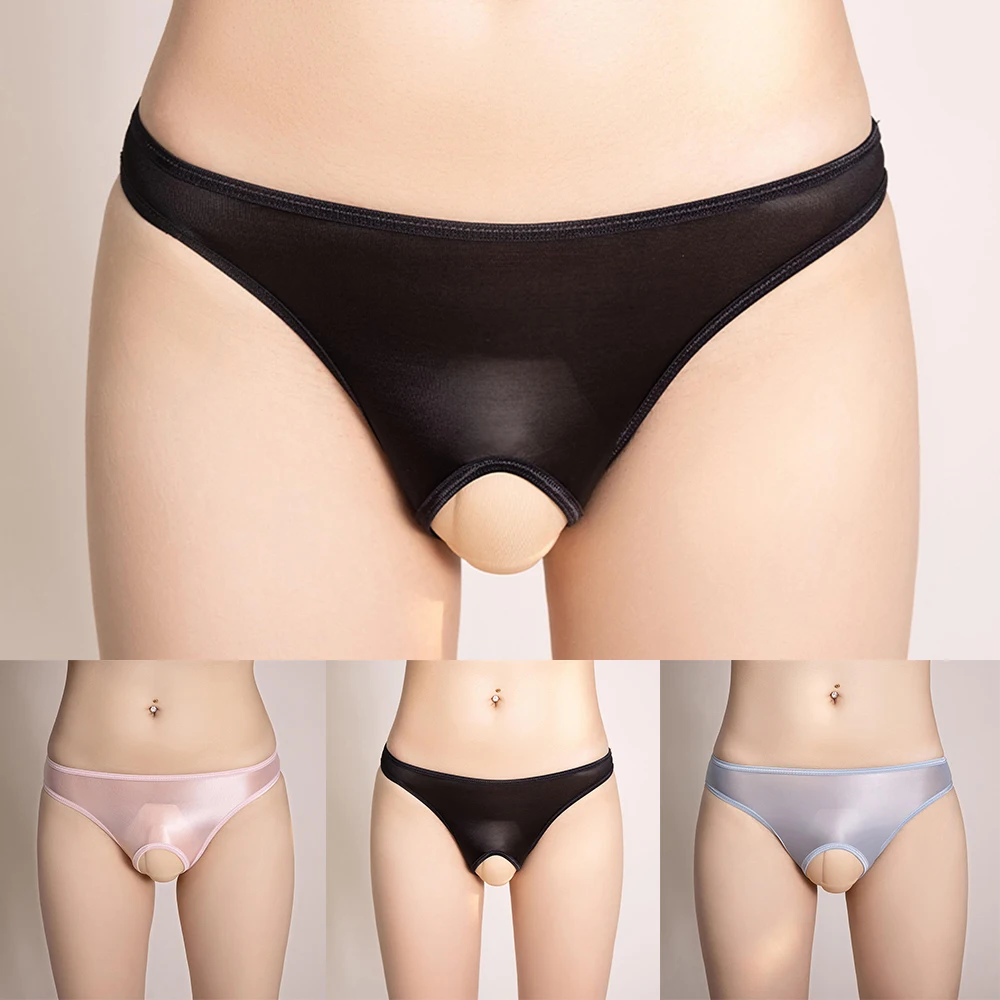 

Sexy Oil Shiny Glossy Briefs Man Transparent Underwear Open Crotch Underpants Unisex Erotic Lingerie Gay Sissy Sheer Panty