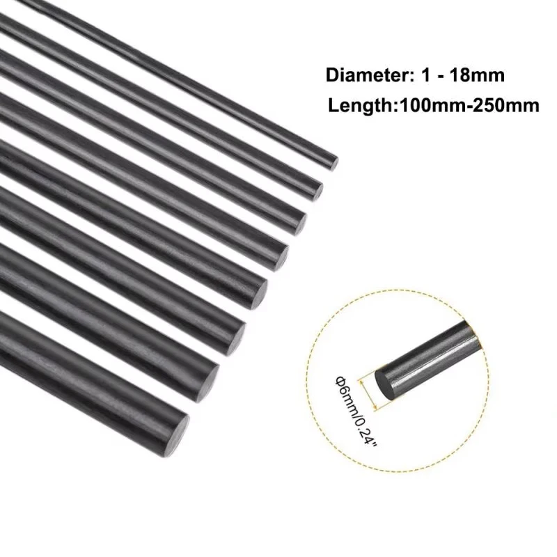 1 ~ 10 Stück Kohlefaser-Solidstangen, Durchmesser 1 mm ~ 18 mm, zylindrische Kohlenstoffschaft für RC-Modelle oder Heimwerker