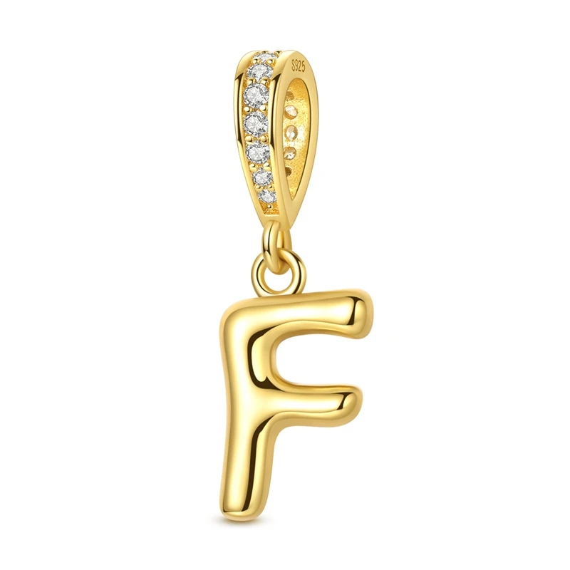 Elegant 925 Sterling Silver Golden Letter Pendant Charm Bead for Women - Jewelry Gift DIY