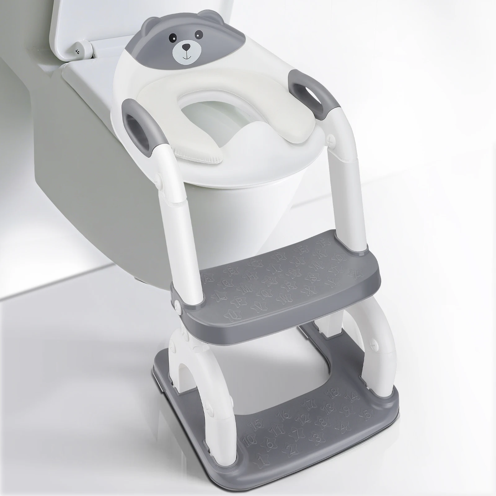 Entraîneur de toilettes 2 en 1 avec escaliers, sièges de toilette confortables et sûrs réglables en hauteur, siège de toilette pour enfants avec escaliers