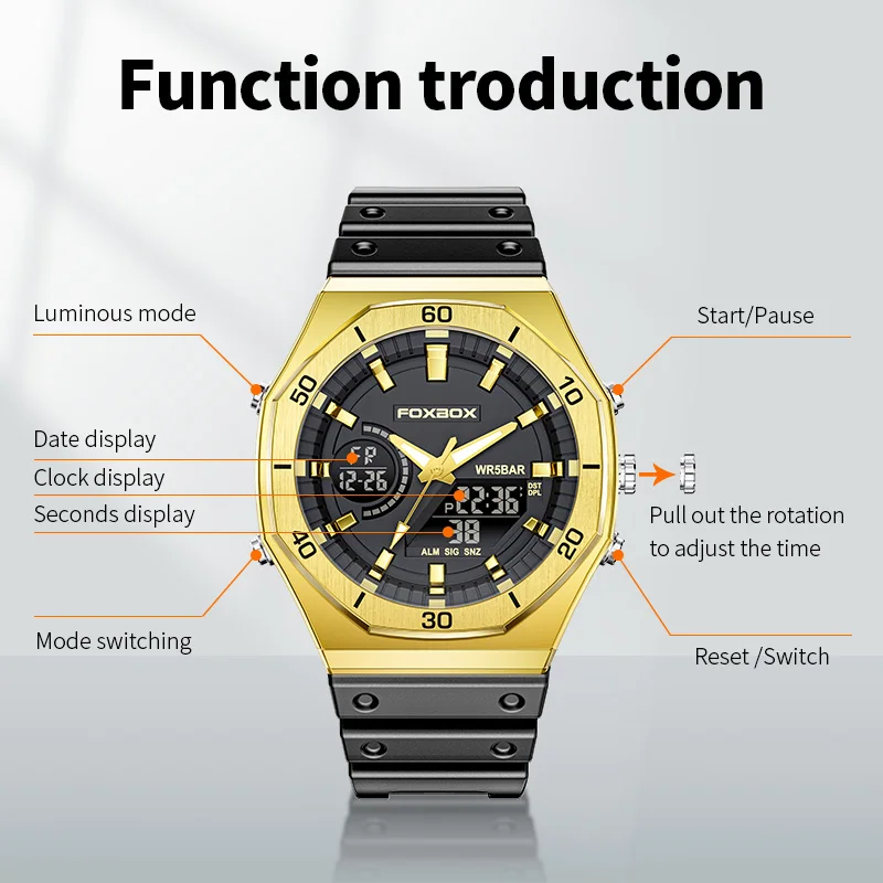 FOXBOX Top Brand Luxury Men Watch Quartz Digital Watch Sports Watch Men Waterproof Wristwatch Watches for Men Relogio Masculino