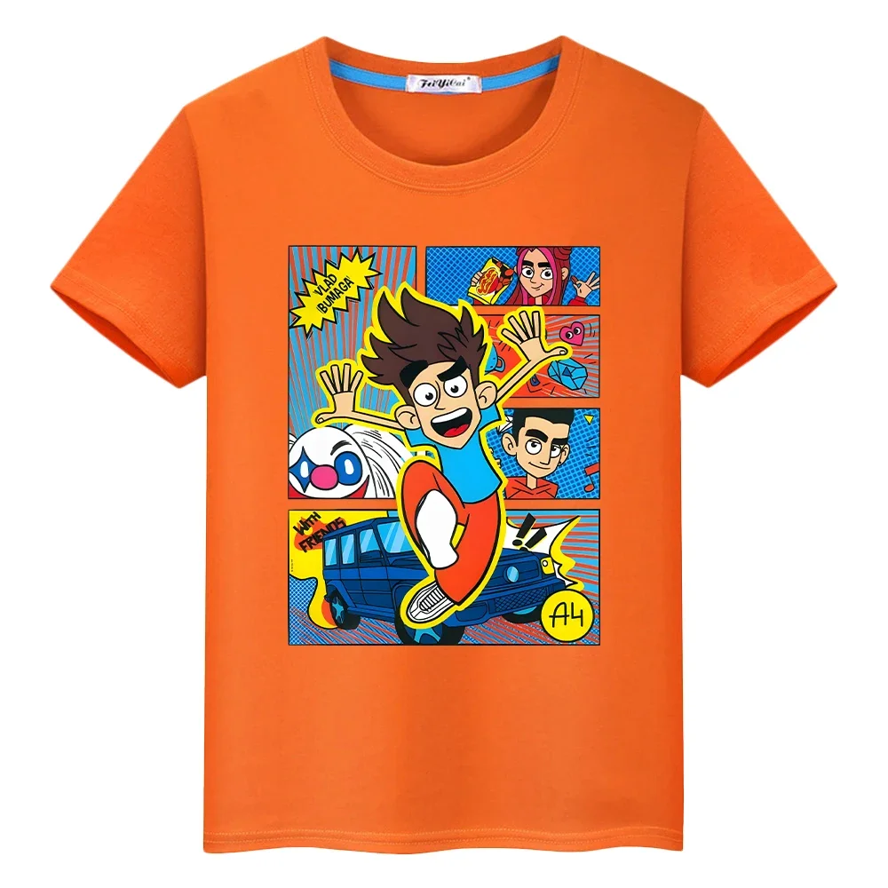 Kawaii Merch A4 Print 100% Cotton T-shirt boys Tops y2k one piece pride tshirt Влад Бумага А4 anime Tees Short kids clothes girl 4