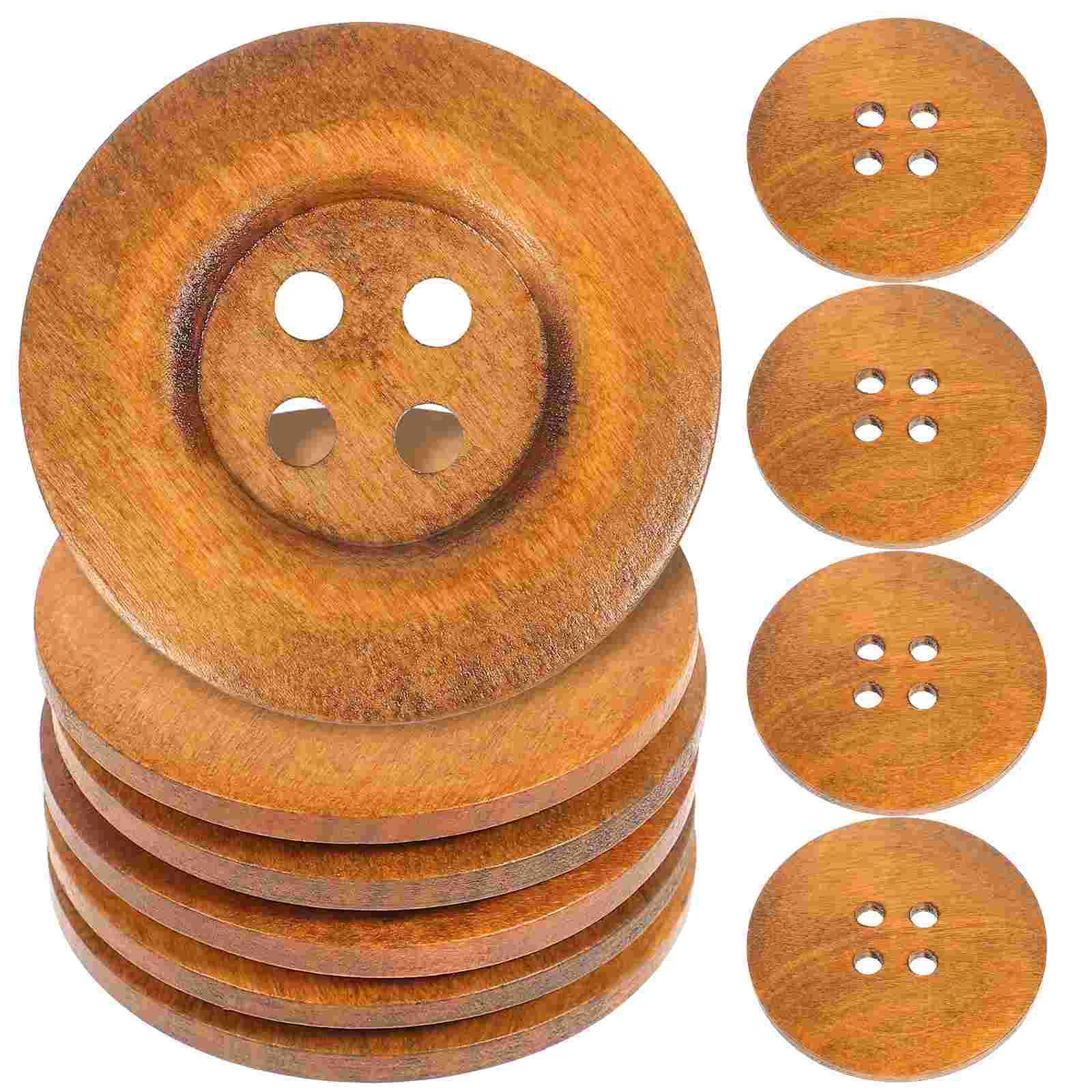 

10 4 Holes Wooden Buttons Environmental Round Wide Side DIY Press Studs Snaps ( Coffee )