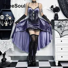  Grunge Gothic Women Dress Lace Trim High Waist Bodycon Mini Dress 2023 Summer New E-girl Vintage Punk Harajuku Lolita Clothes 