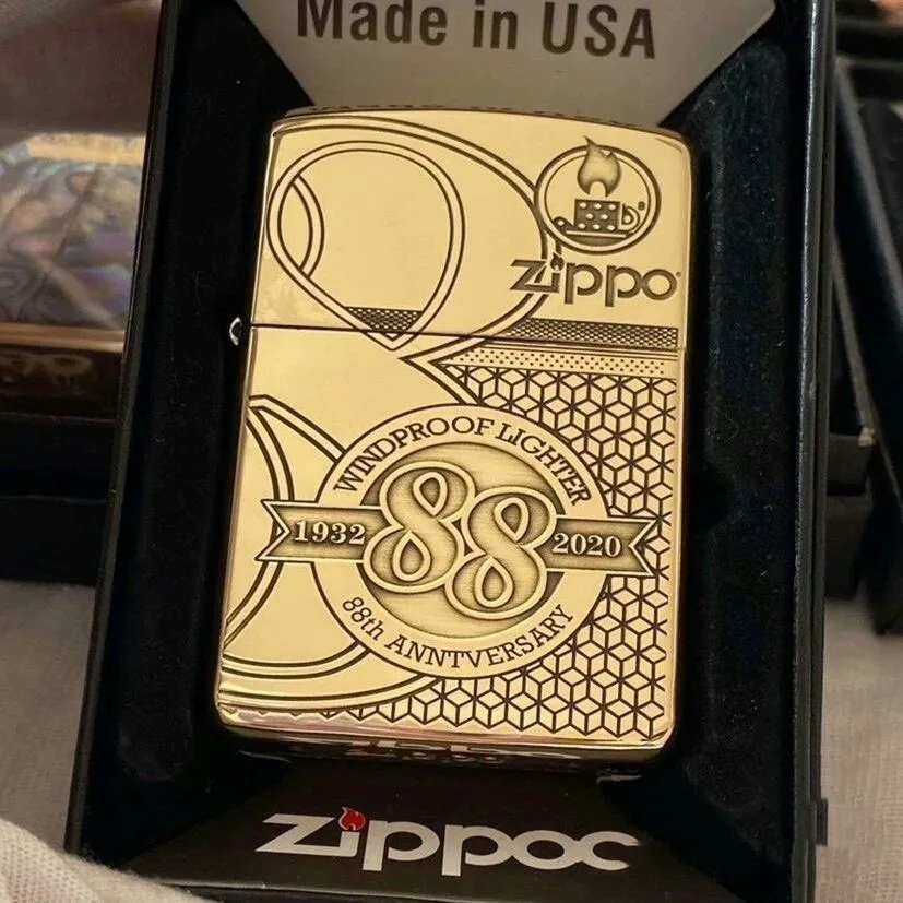 Accendino Zippo Rare 88Th Anniversary Edition Golden Chrome Armor Collezione Antivento In Scatola