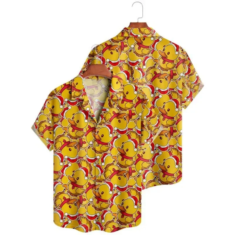 

Hawaiian Yellow Duck 3D Print Summer Man Shirts Casual Oversized Short Sleeve Fashion Single-Breasted Blouses Trend Men Clothes