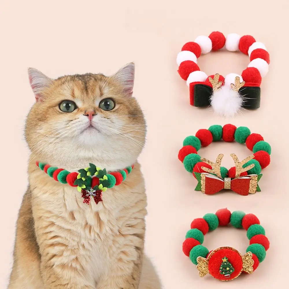 Adjustable Pet Christmas Bow Hat Soft Santa Claus/Elk Deer Cat Dogs Christmas Collar with Bell Cat Bow Tie