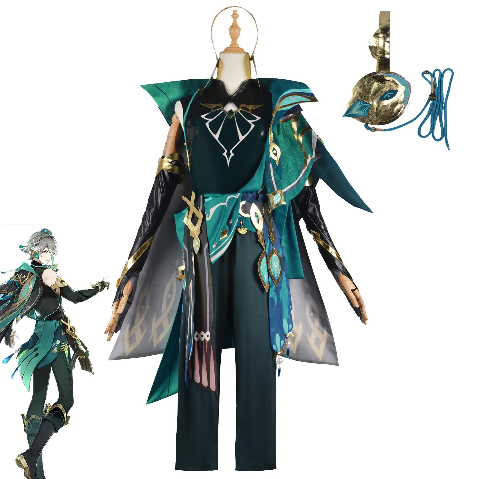 

Anime Game Genshin Impact Alhaitham Cosplay Costume for Men Adult Luxurious Printed Cloak Gray Short Wig Hairnet Halloween