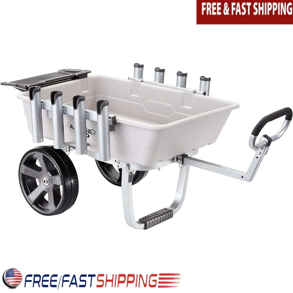 Heavy Duty Fishing Cart Marine Utility Wagon All Terrain Tires with Rod Holders and Foldable Bait Tray 200lb Capacity