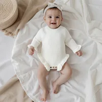 Baby Clothing Autumn  Rompers Cotton Knit Girl Romper Long Sleeve Ruffle Trim Infant Jumpsuit Overalls Newborn Clothes