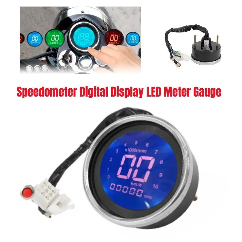 

Motorcycle Odometer LED Digital Speedometer Tachometer Gauges 0-199km/h 12V Universal Backlight Meter