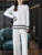 New Autumn And Winter Wool Knitted Suit Women's Two-Piece Thick Round Neck High-End Siping Sweater Wool Wide-Leg Pants