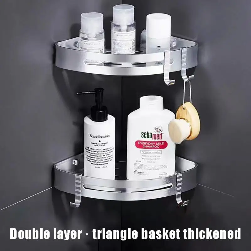 2pcs Punch-free Shower Corner Caddy, Toilet Corner Shelf, Toiletry Rack,  Washroom Triangle Storage Rack, Wall Mounted Storage Rack For Bathroom