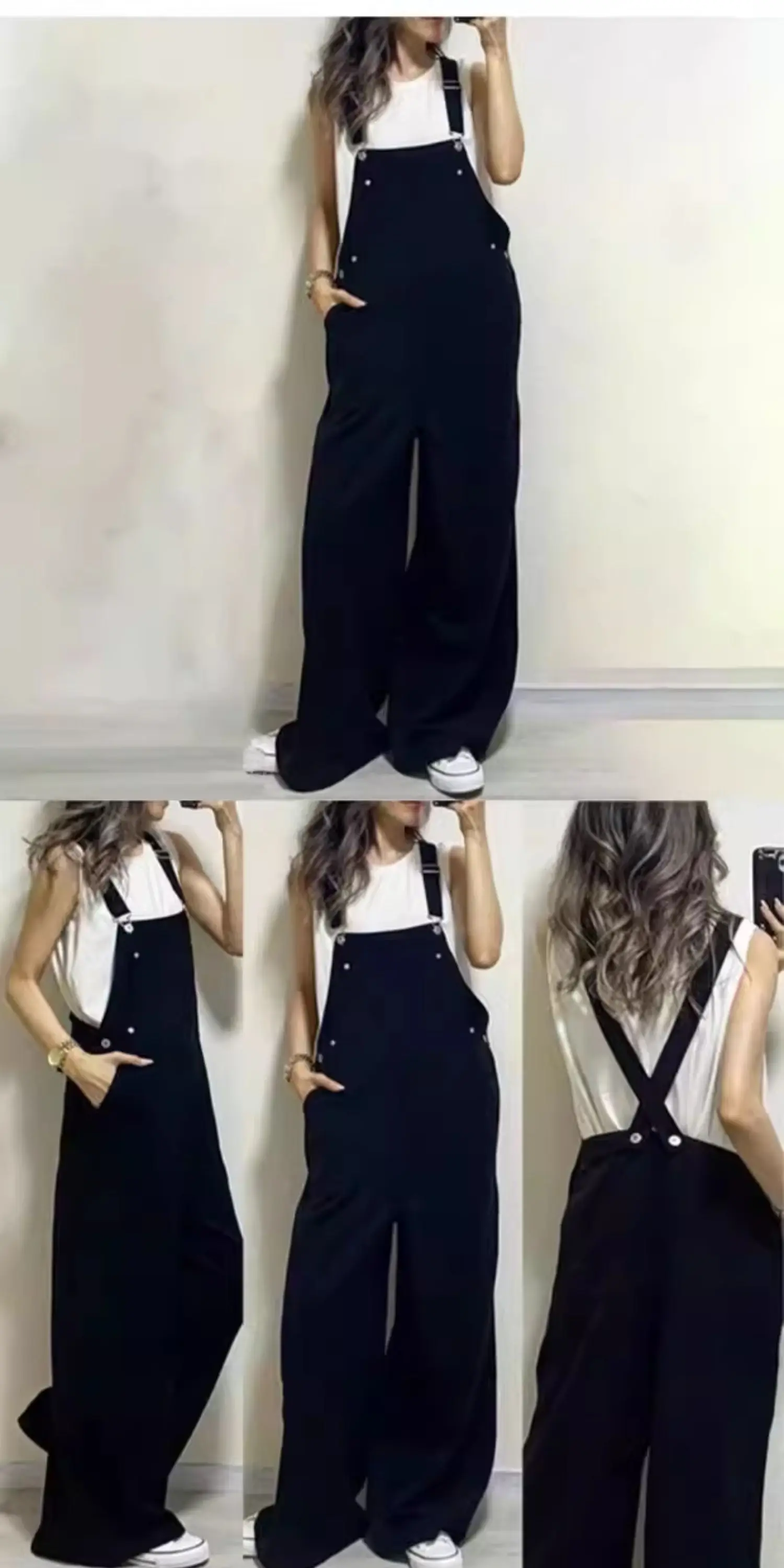 Schlankmachende, bodenlange Overalls für Damen, Sommer, dünne, hoch taillierte, weit geschnittene Hosen, modisches, altersverjüngendes Design – Detail 2