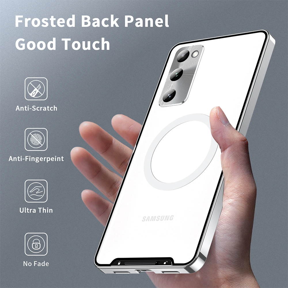 Metal Shell For Galaxy S21 FE Case S20 S22 Ultra Plus Note 20 Aluminum Alloy Frame Translucent Frosted Magnetic Core Back Cover