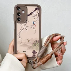 Elegant Floral Bird Design Wrist Chain Phone Case with Shockproof Lanyard Back Cover - Galaxy S20 FE (547 - CoffeeSS)