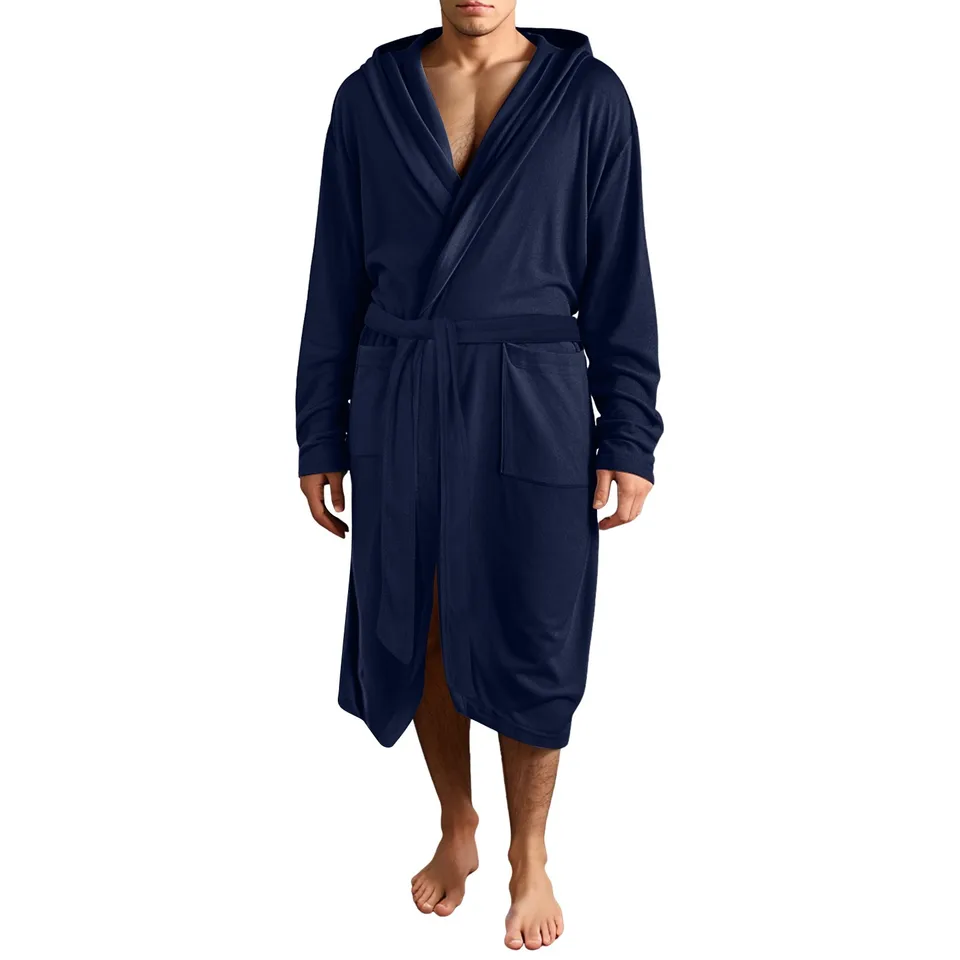 Men Plus Size Comfortable Hooded Bathrobe