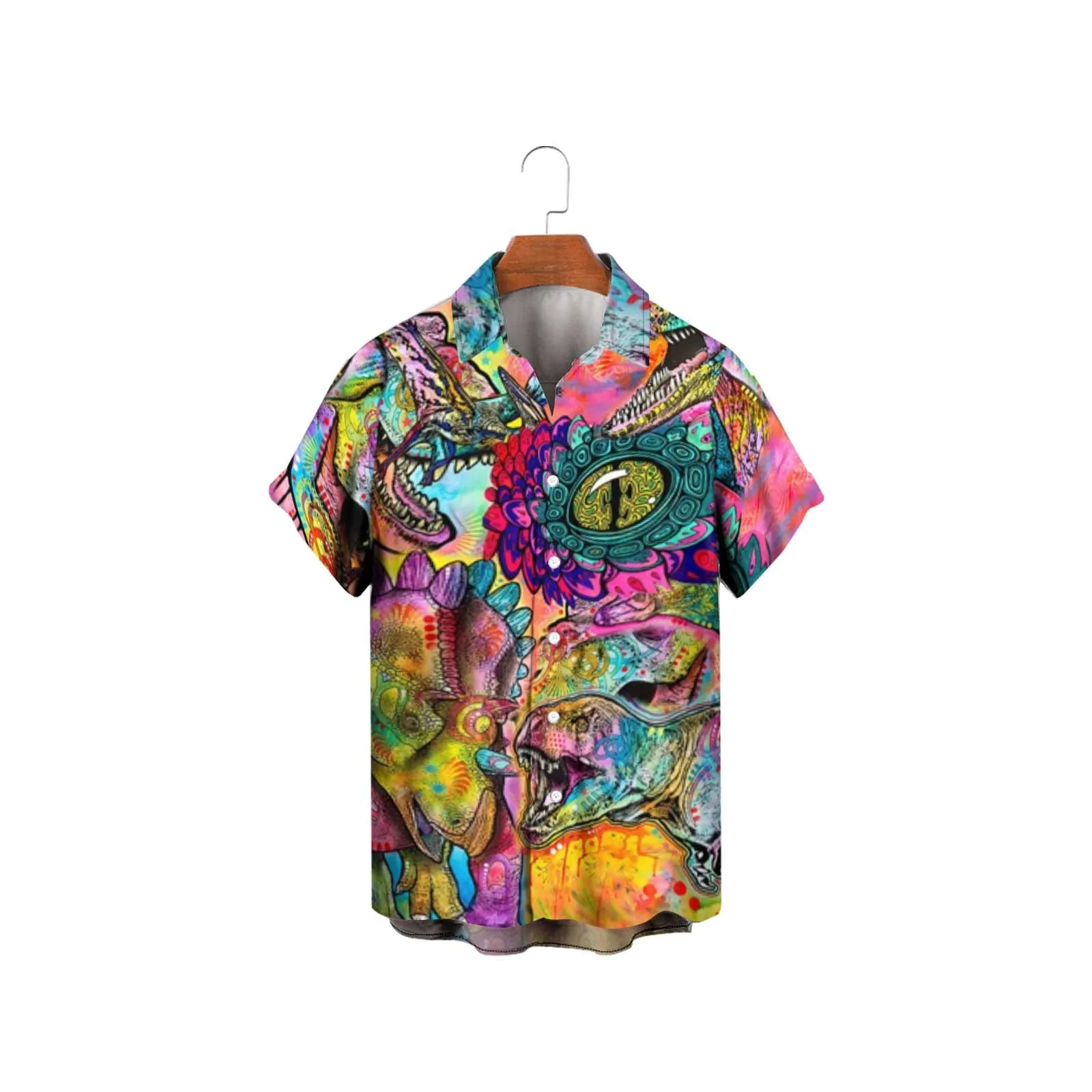 

Men's Summer Independence Day Fashion Leisure Beach Digital 3D Print Button Short Sleeve T Shirt Men's Clothes Korean Fashion