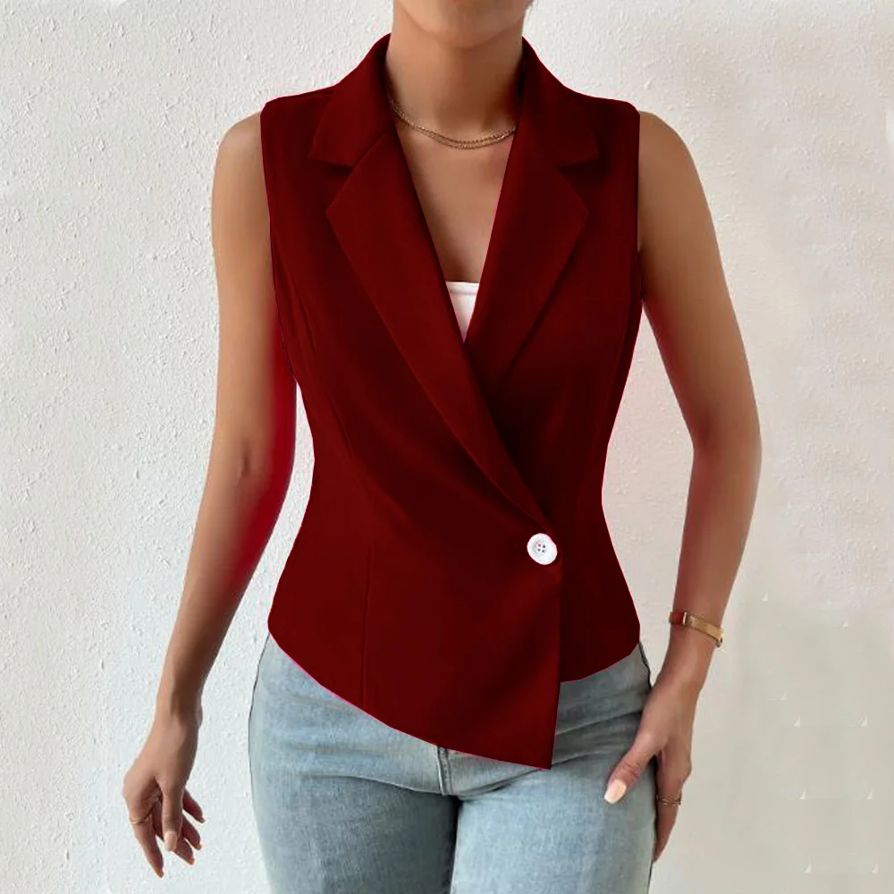 Women Top 1 Button Female Vest Fashion Simple Ladies Sleeveless Jacket Vests for Women Lapel Collar Coat Coats Jackets Women's