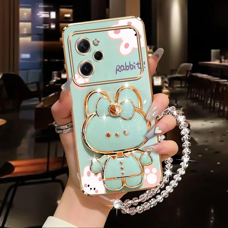 Elegant Diamond Rabbit Wrist Strap Phone Holder Case with Stand Cover