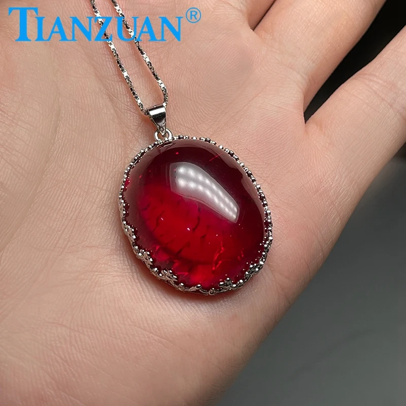 Fashion Jewelry Necklace 925 Silver Oval Shape Artificial Red Ruby 25*30mm with Inclusions For Women Gift Party Accessories raspberry pi arm2 0 with 6 axis for artificial intelligence engineering learners and education mini industrial manipulator