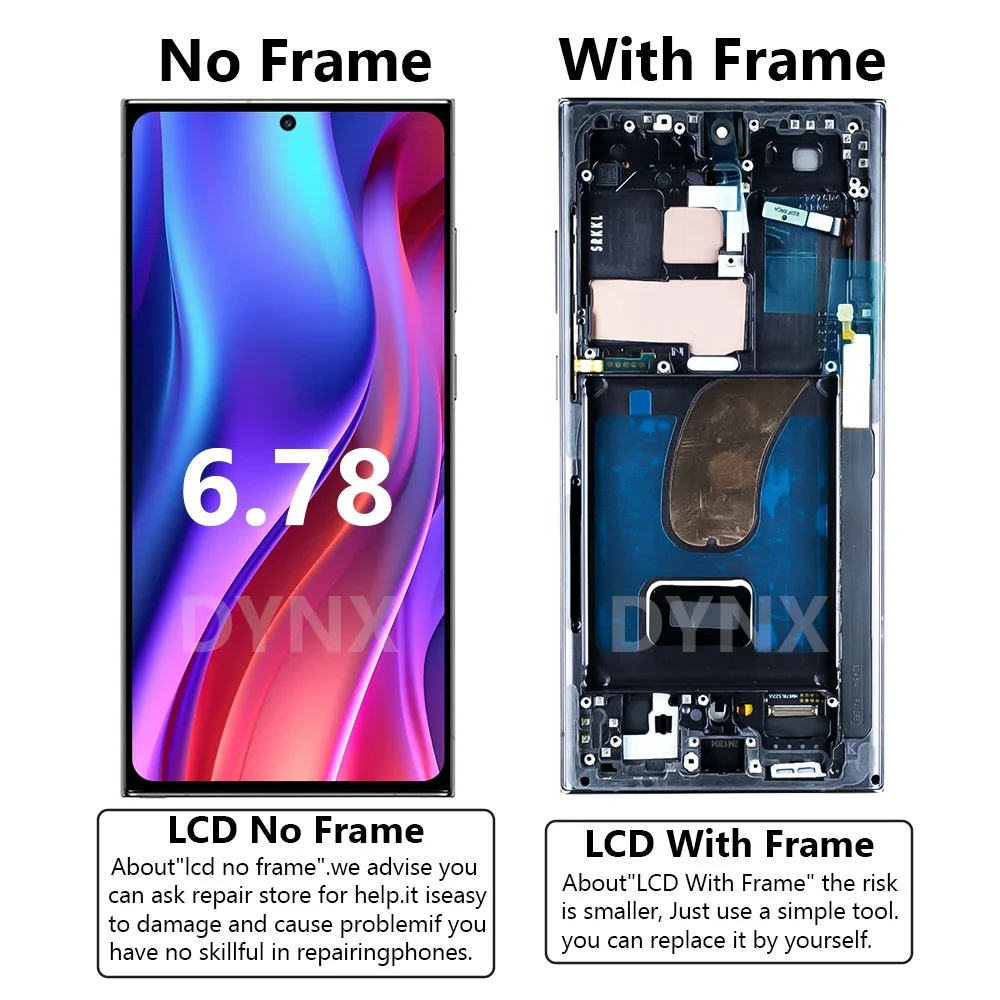 미국 AMOLED S23 울트라 스크린 어셈블리, 삼성 갤럭시 S23 울트라 S918B S918B/DS LCD 디스플레이 디지털 터치 스크린 프레임 포함
