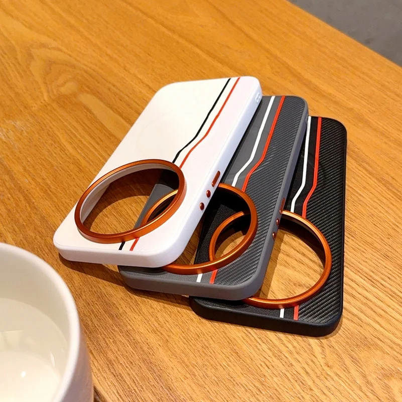 Color-Block Dual-Line Wireless Charging Magnetic Ring Case