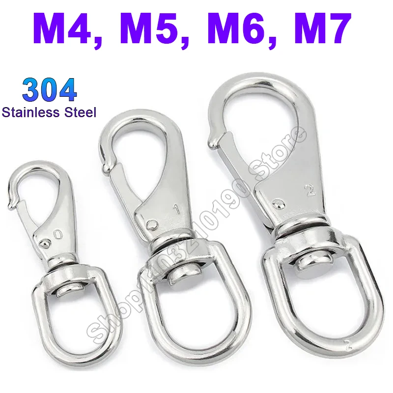 1Pc M4 M5 M6 M7 304 Stainless Steel Universal Hook Rotating Ring Chain Buckle Universal Spring Buckle Dog Chain Fitting Joint