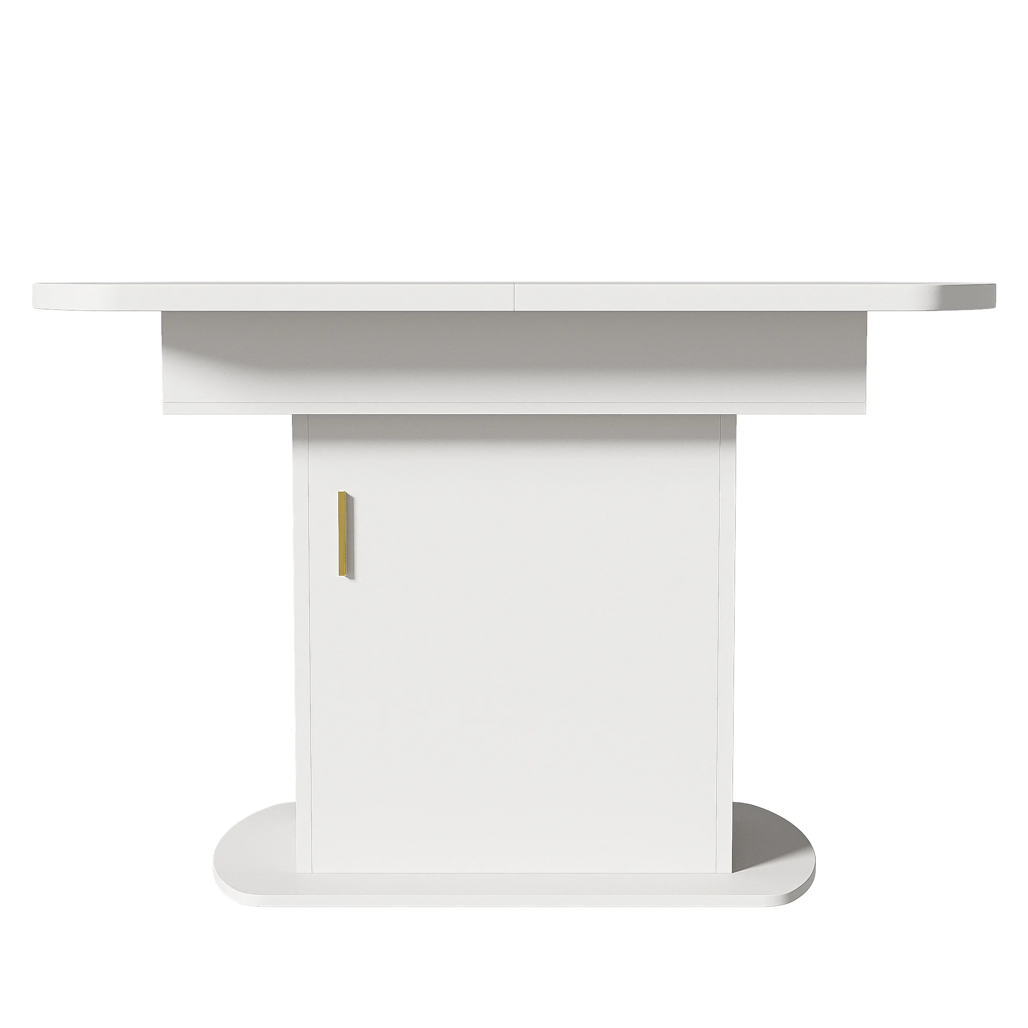 Ausziehbarer ovaler weißer Esstisch für 2 bis 3 Personen, L110/130 x B70 x H75 cm, Esstisch mit Stauraum, Couchtisch, Möbelschreibtisch – Detail 3
