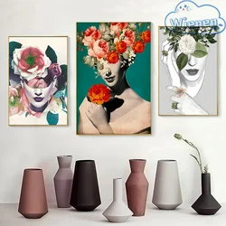 Nordic Blooming Colourful Flowers Girl Faces Poster Wall Art Picture Canvas Painting Modern Pictures For Living Room Home Decor