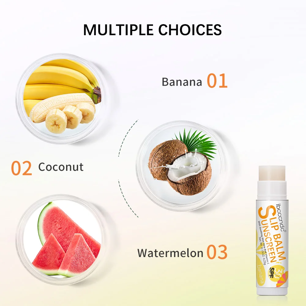 1 Piece Sunscreen Lip Balm SPF 30 UVA Protection Lips Moisturizer Watermelon Coconut Banana Flavor Colorless Lipstick Sun Care 4