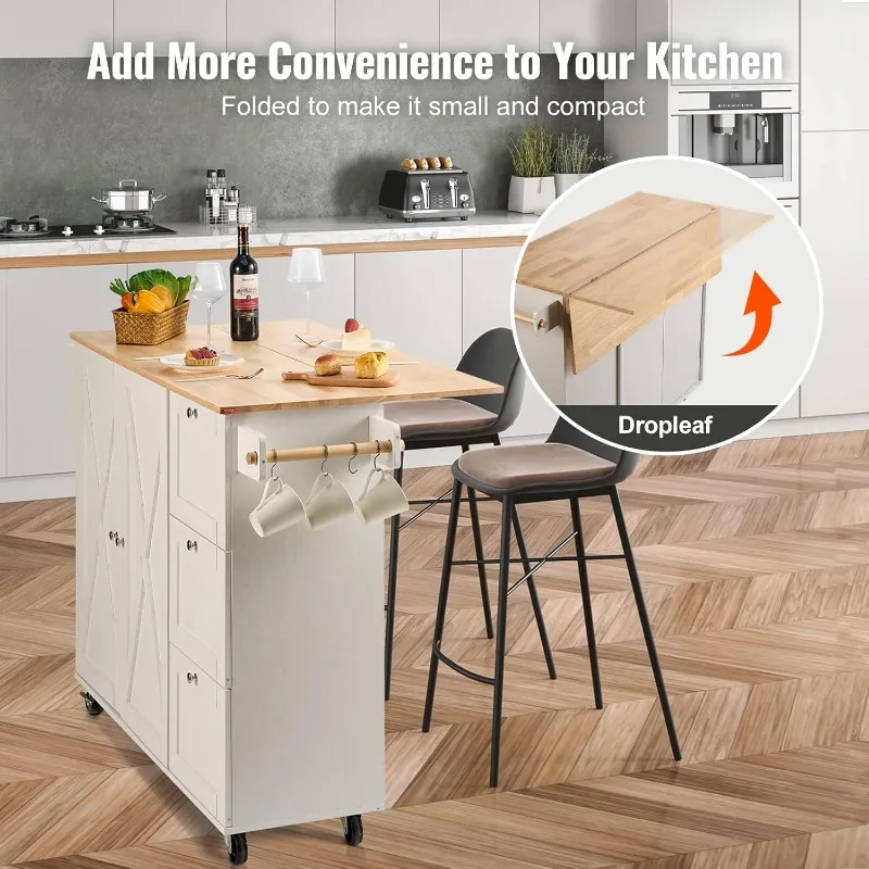 Description Picture 6 of itemKitchen Island Cart with Solid Wood Top, 45.3" Width Mobile Carts with Storage Cabinet, Rolling Kitchen Table with Spice Rack