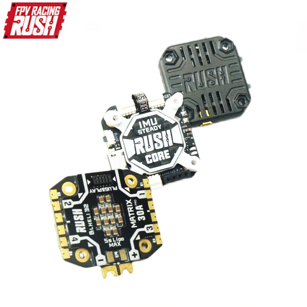 

RUSHFPV RUSH F722 CORE мини-Контроллер полета башня с матрицей 30A BLHELI32 4 в 1 резервуар ESC 800 МВт VTX стек для RC FPV гоночного дрона