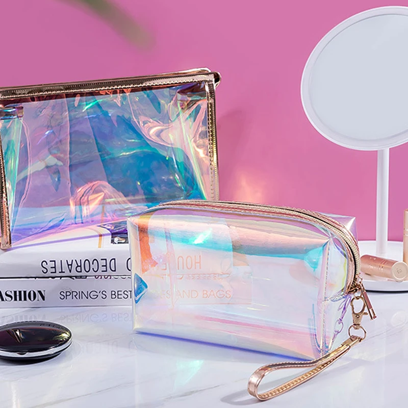 Laser Holographic Cosmetic Bag TPU Waterproof Transparent Pouch Portable Storage Bag Multi-functional Wash Bag