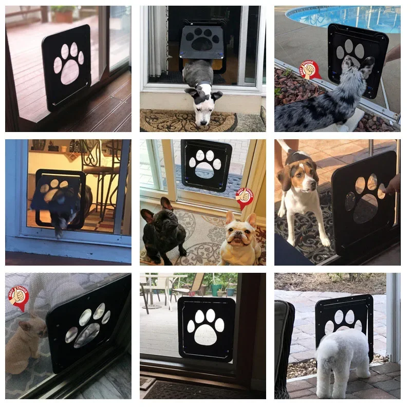 Pet Door Plastic Pet Door 4-Way Lockable Plastic Pet Big Dog Cat Door for Screen Window Safety Flap Gates Pet Tunnel Dog Fence Free Access Door for Home