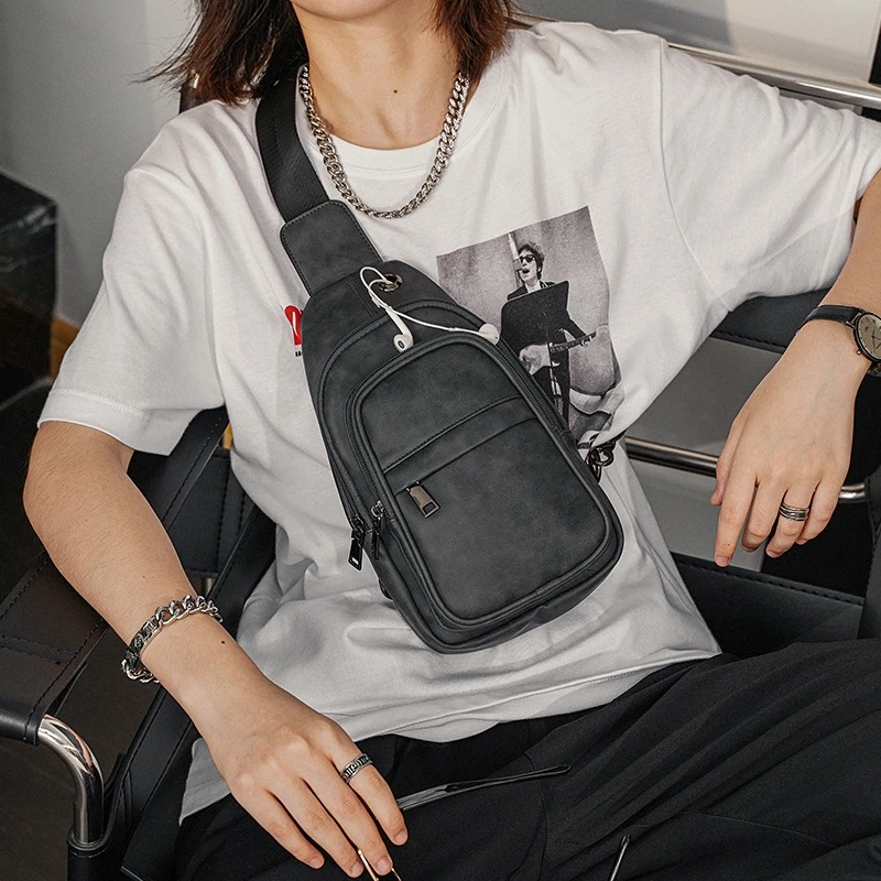 New 2023 Fashion Sports Waistpack Casual One Shoulder Small Body Bag Solid Simple Leather Chest Bag Youth Crossbody Bag