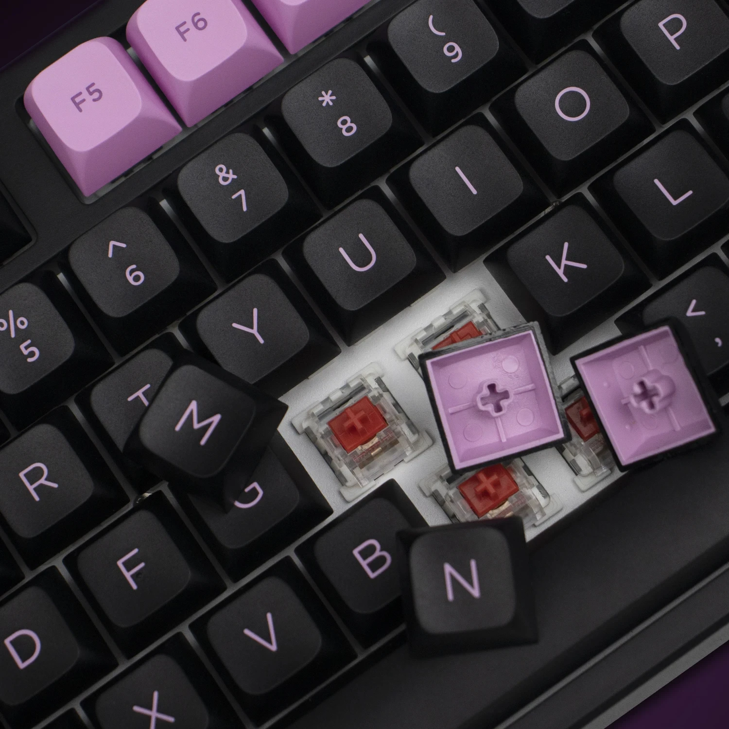 Tampa da Chave do Tiro Dobro Pbt para Jogos Mecânicos Preto no Roxo Keycaps do Perfil Isa para a Mulher Anne Pro Interruptores mx 189 Chaves - Imagem 2