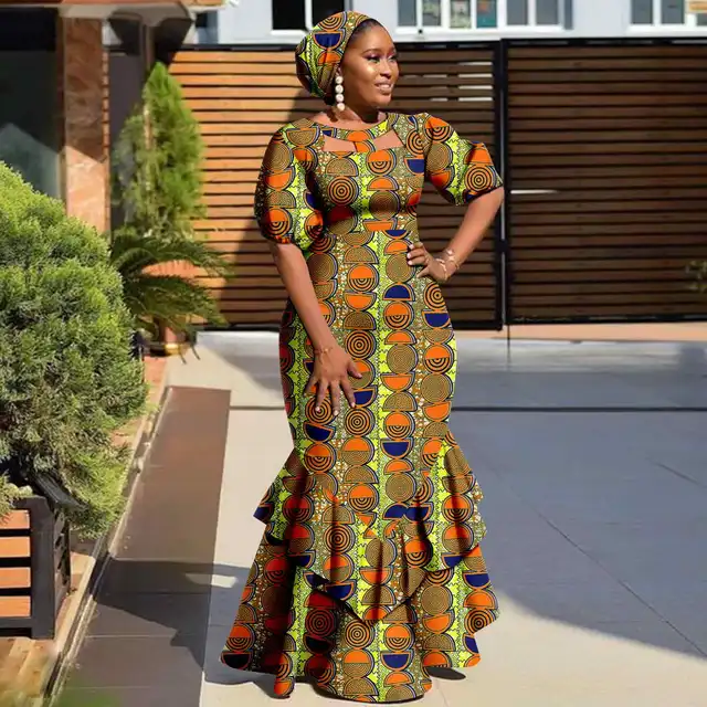 Ngozi Slim Fit Ankara Ruffles Long Dress